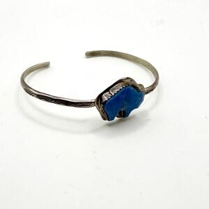 Vintage 90s Silver Cloud Inc Sterling Silver Denim Lapis Buffalo Cuff Bracelet